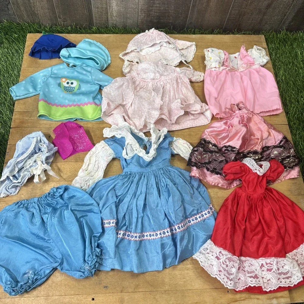 Vintage Doll Clothes Lot 11 Pc Dresses Bonnets Gowns Outfits Barbie Size Mixed